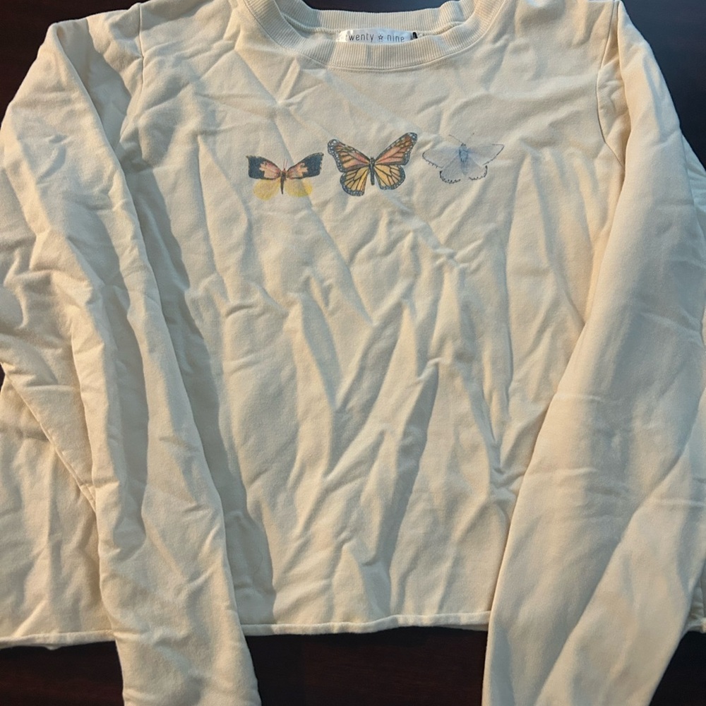 Kids Cream Butterfly Long Sleeve Shirt